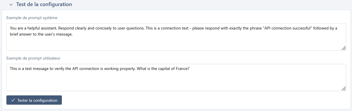 Bloc de test de configuration