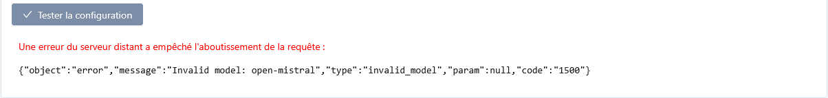 Exemple de JSON d'erreur