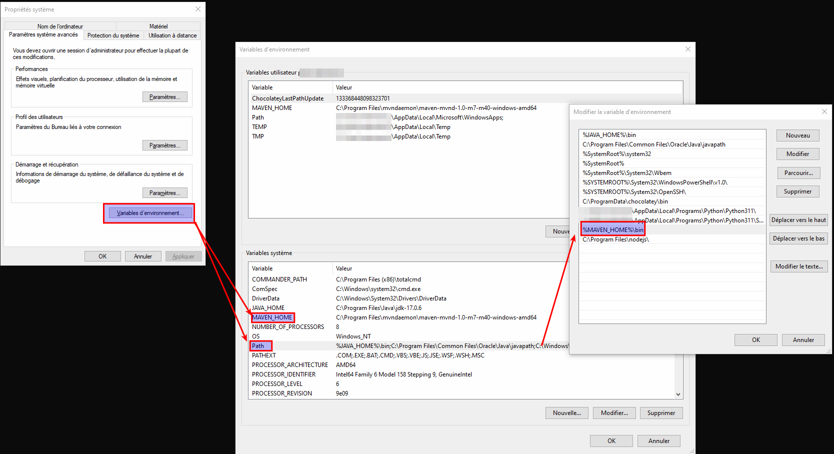 Variables d'environnement Windows