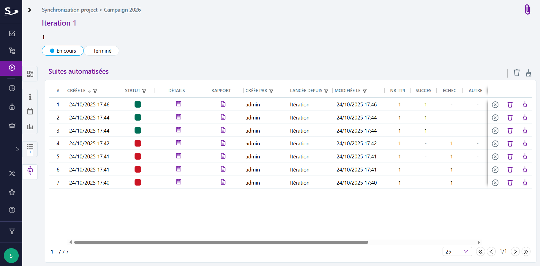 Voir l'historique des suites automatisées