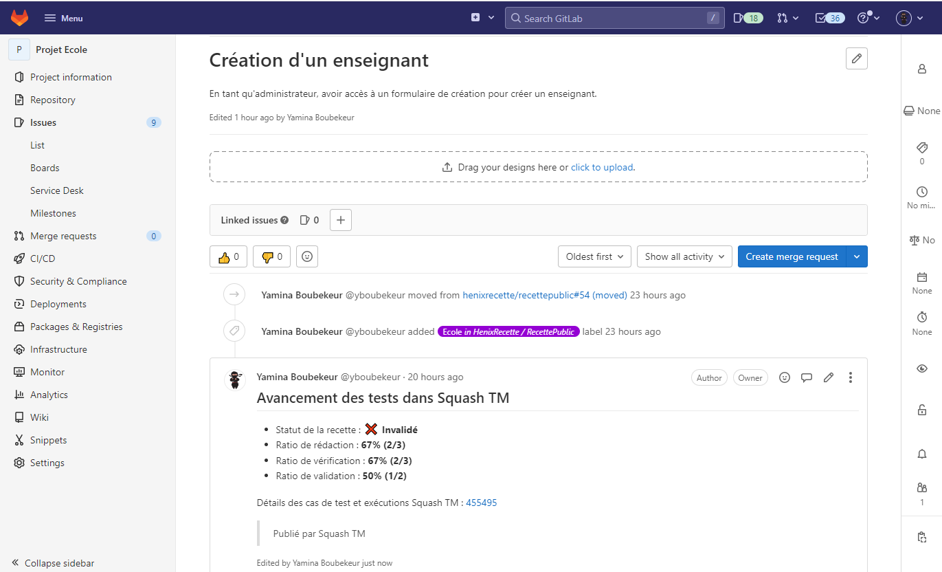 Commentaire de synchronisation GitLab