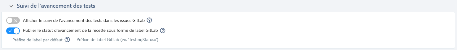 Configuration du label d'avancement de la recette
