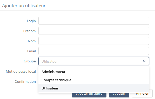 champ groupe pop-up admin