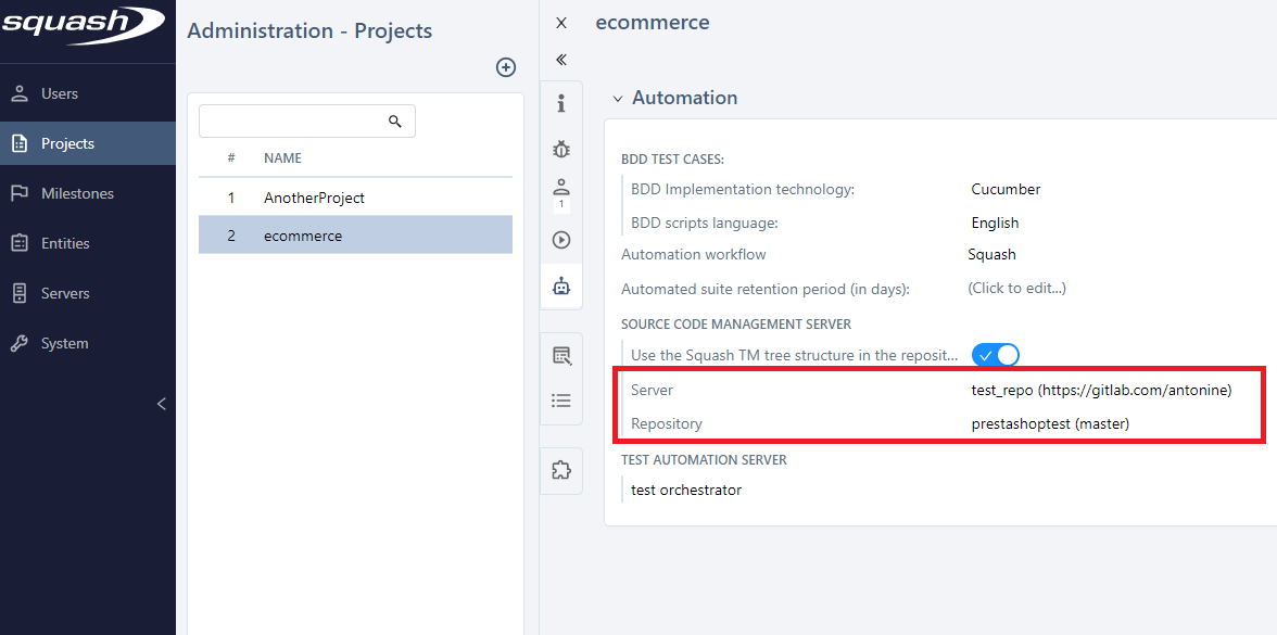 SquashTM project setup