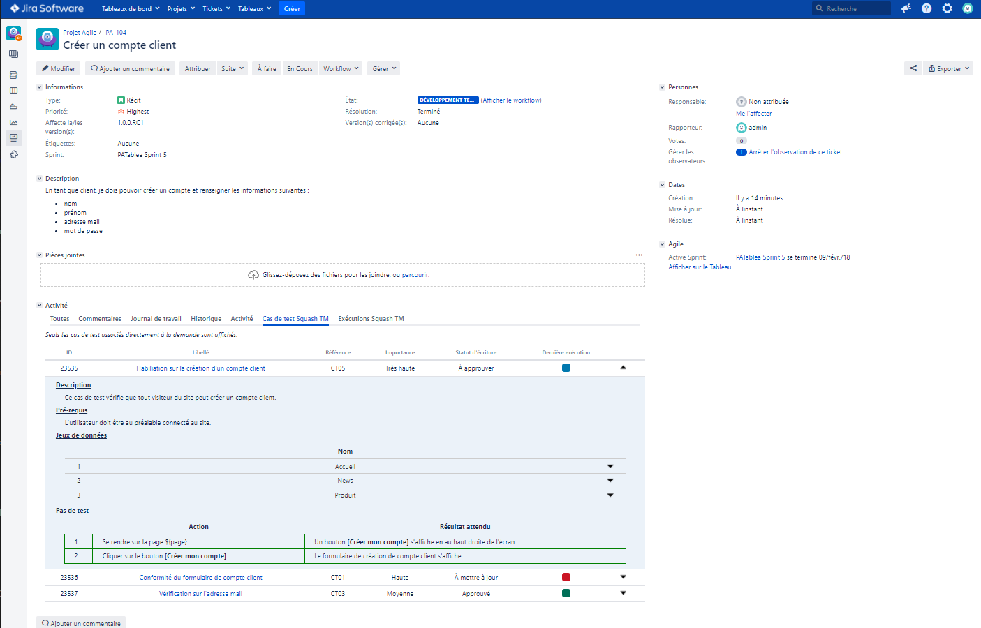 Cas de test SquashTM