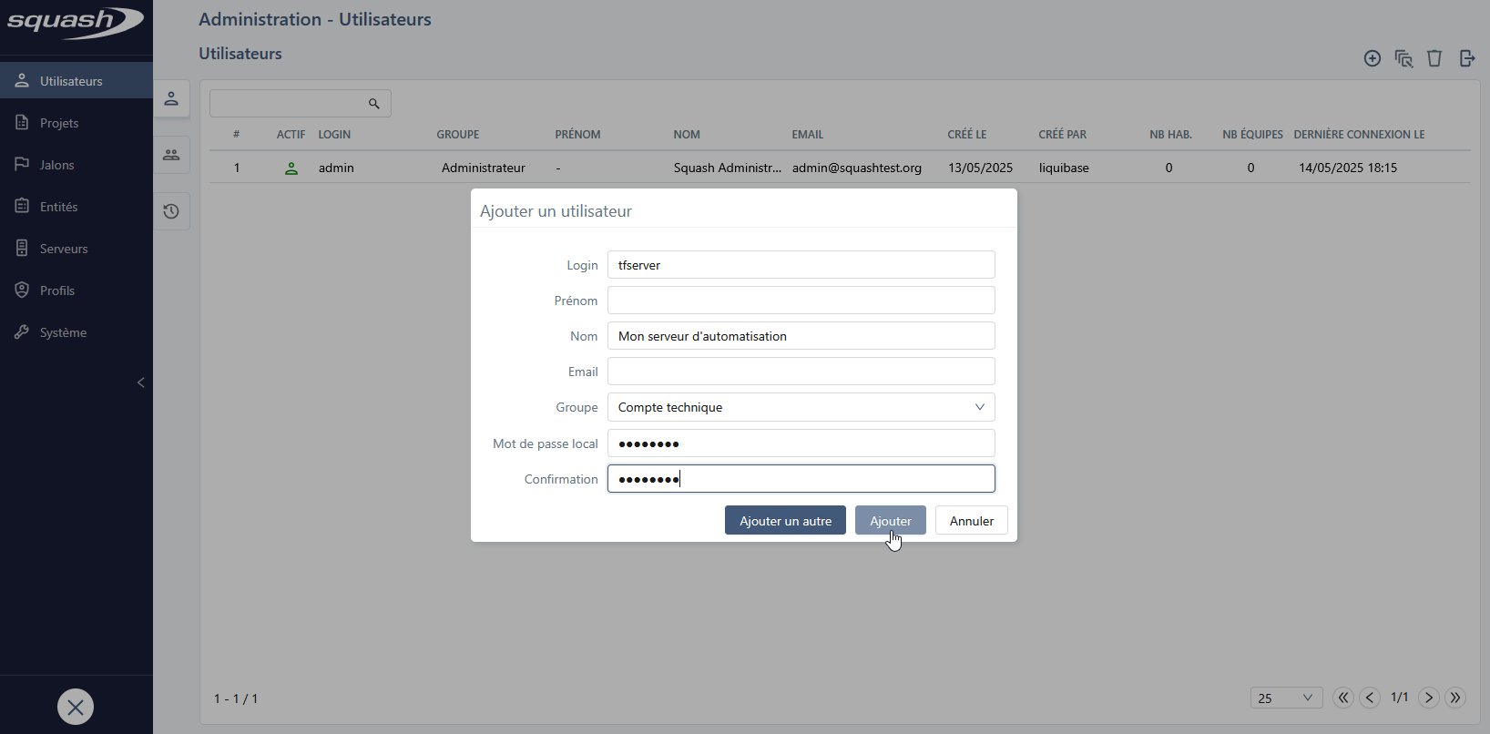 Ajout d'un serveur d'exécution automatisée