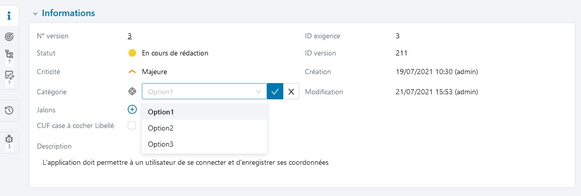liste personnalisée Exigences