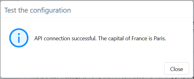 Fenêtre de test réussi