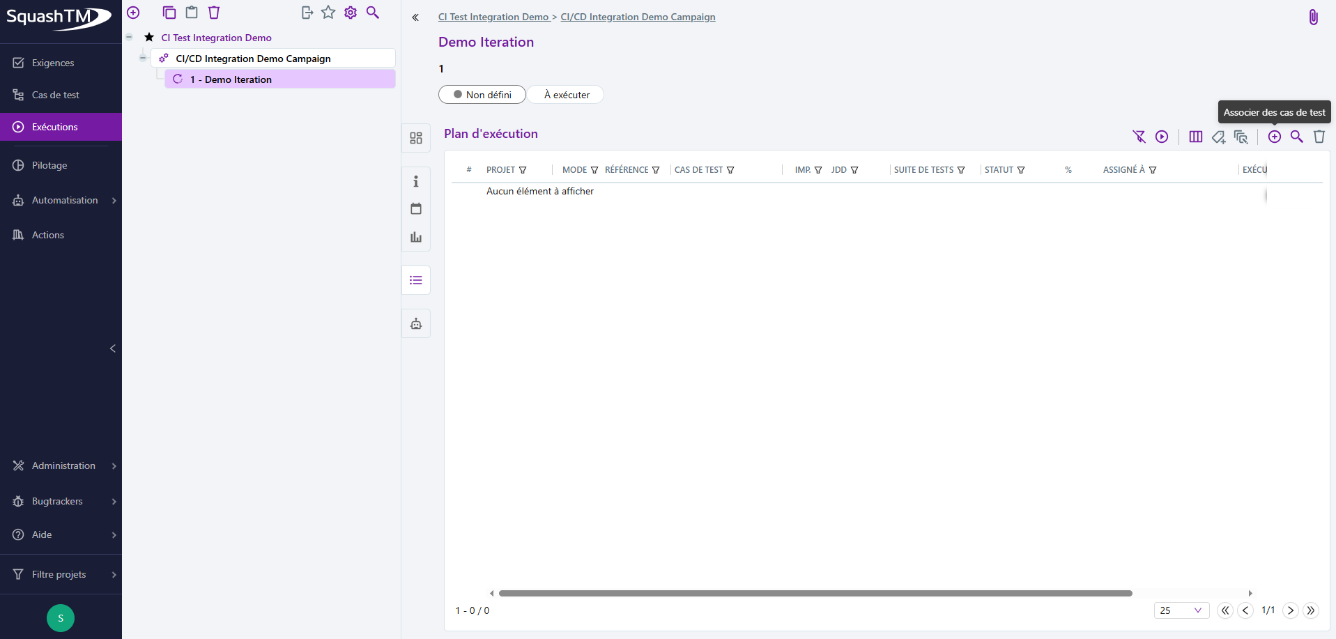 associer des cas de test