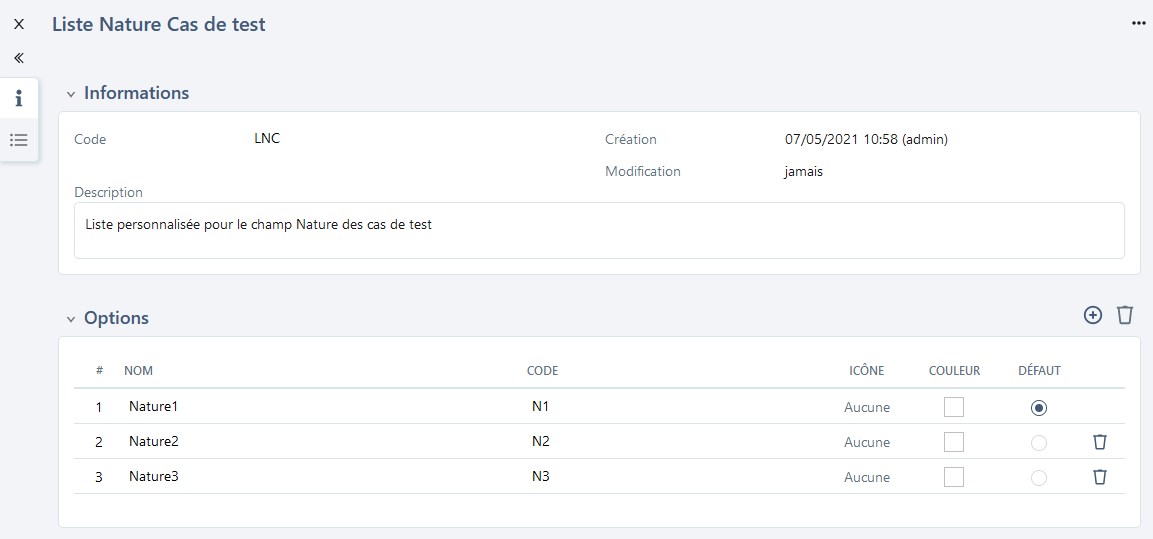 Page de consultation d'une liste personnalisée