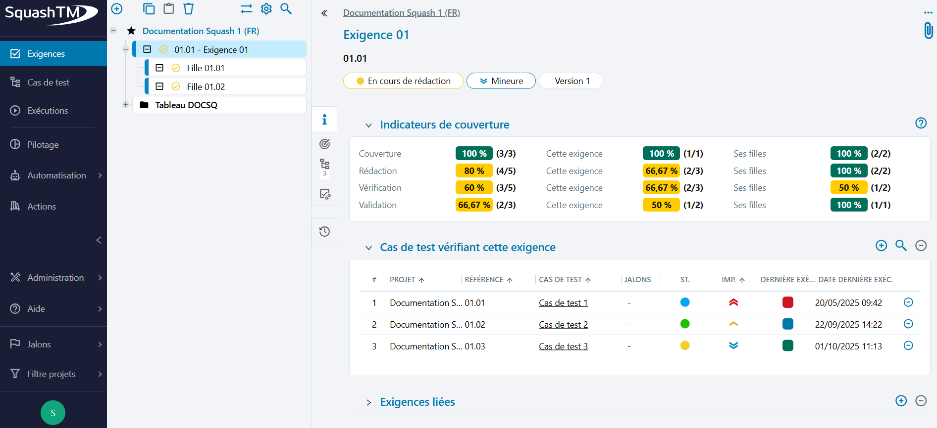 Couverture d'une exigence simple