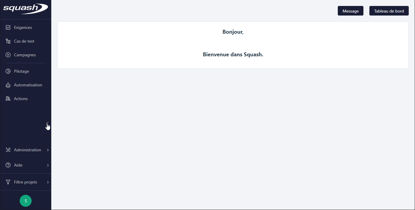Page d'accueil SquashTM