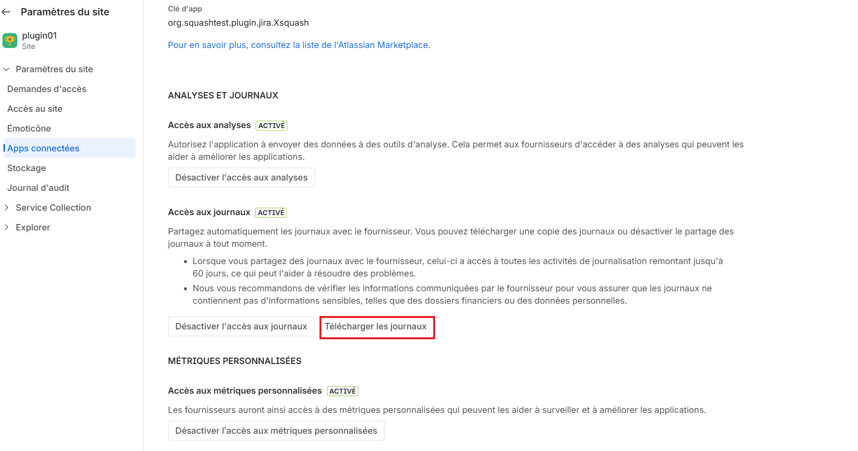 Télécharger les logs