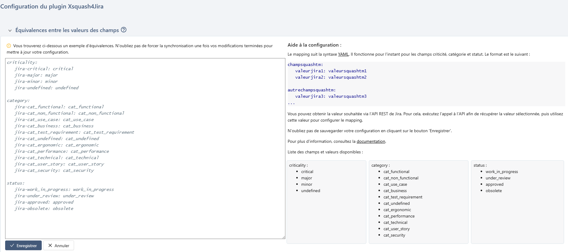 Equivalence entre les valeurs de champs