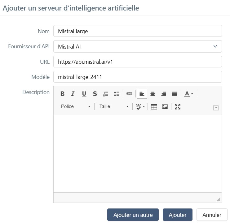 Ajouter un serveur d'IA