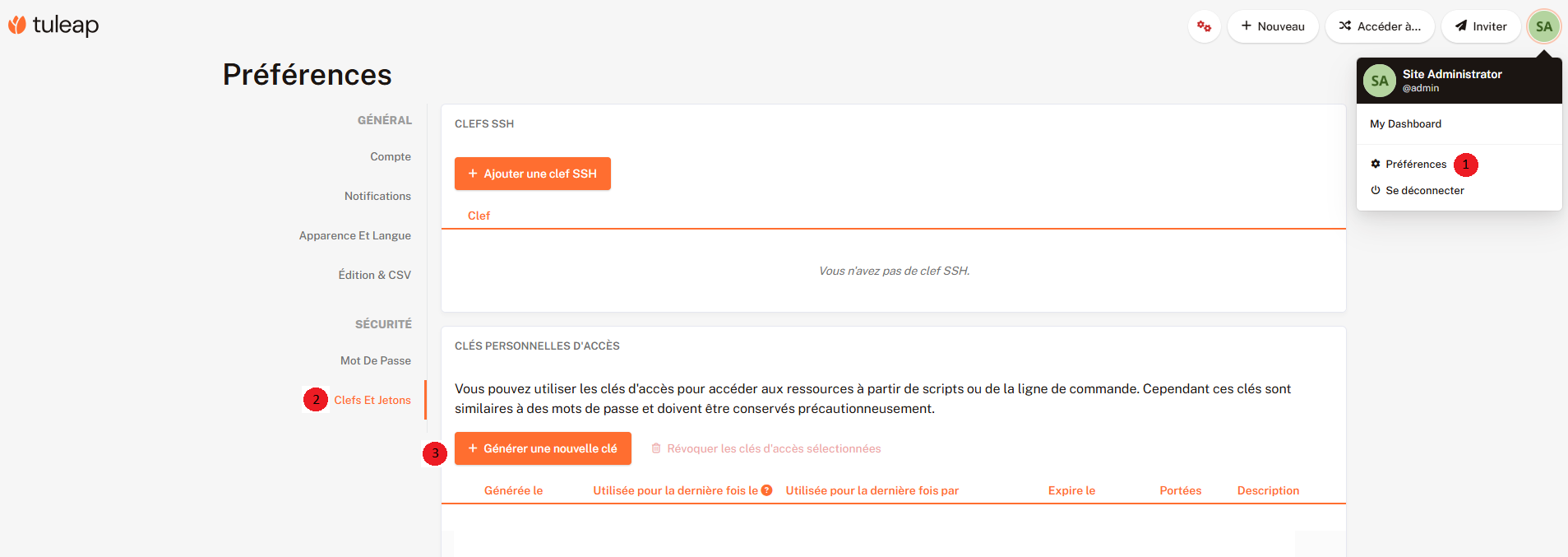 Générer un jeton dans Tuleap