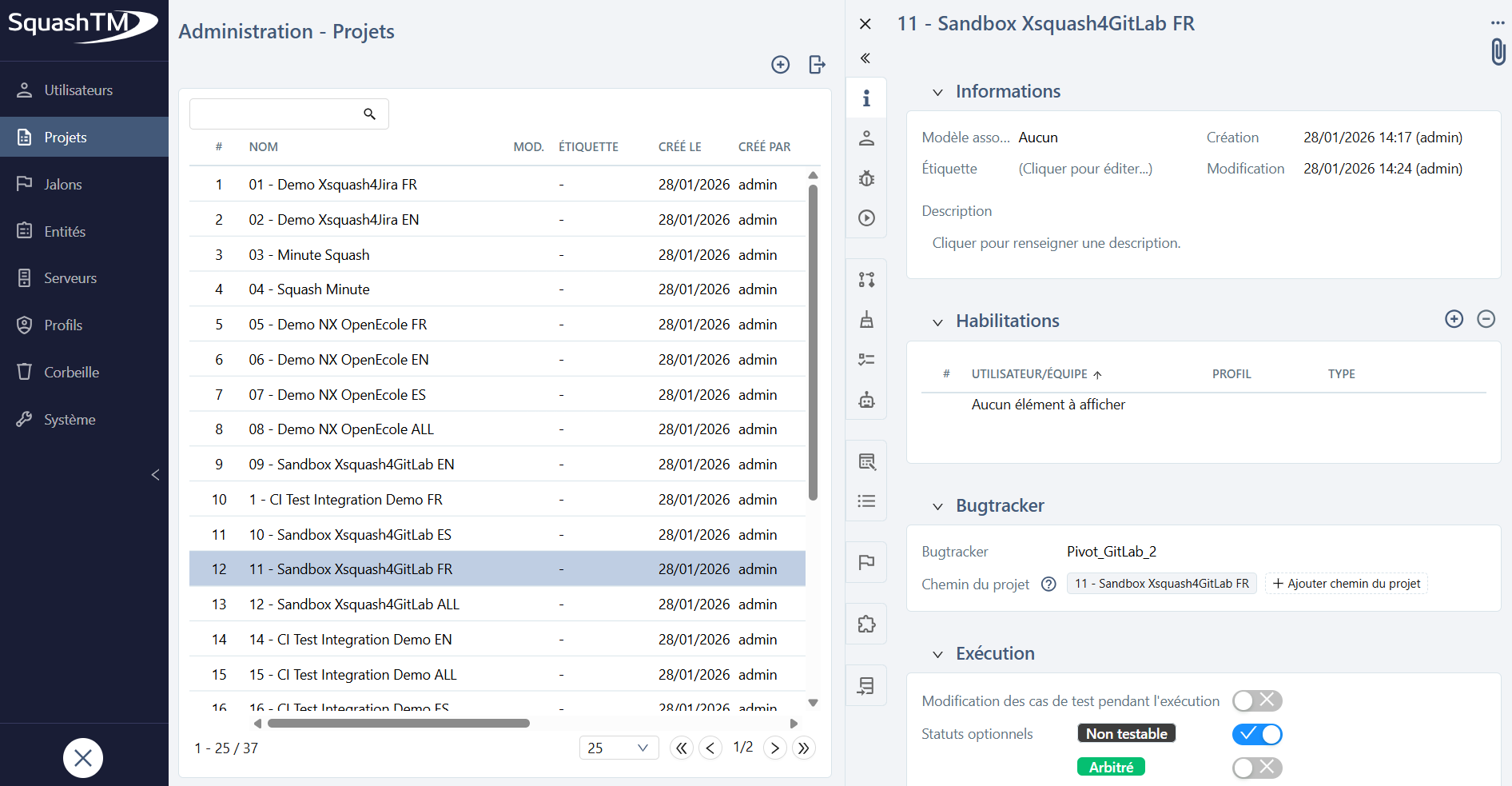 page de consultation espace admin