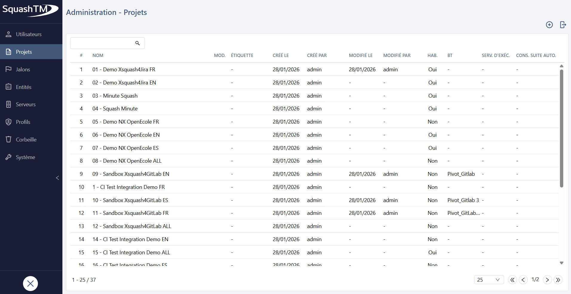 page de consultation espace admin