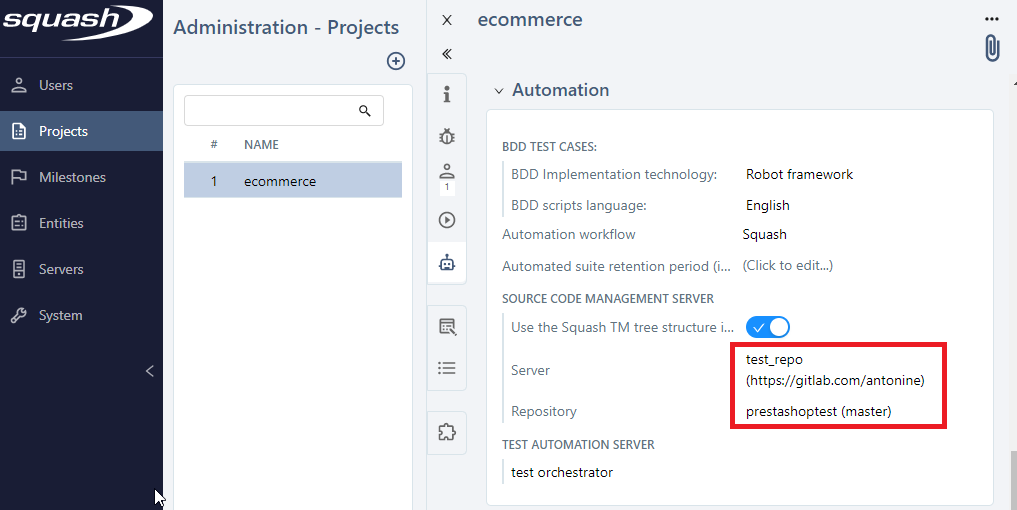 SquashTM project setup