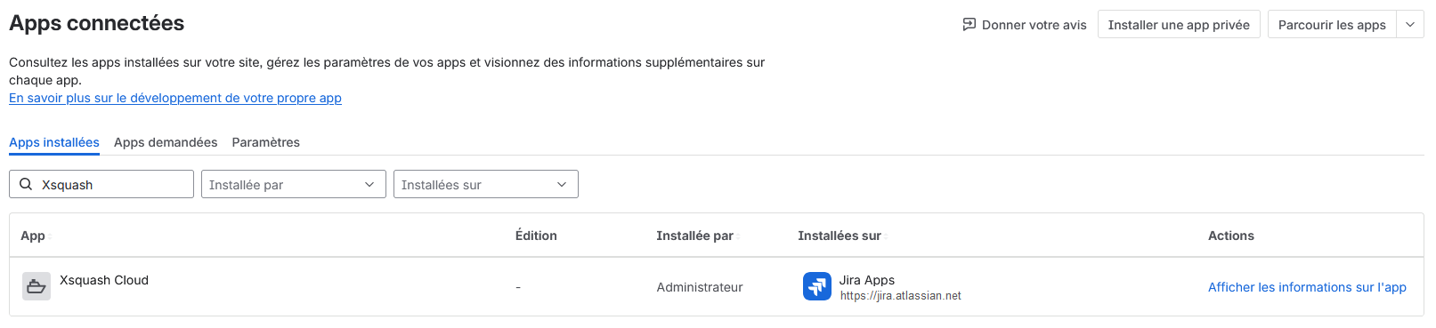 Application installée