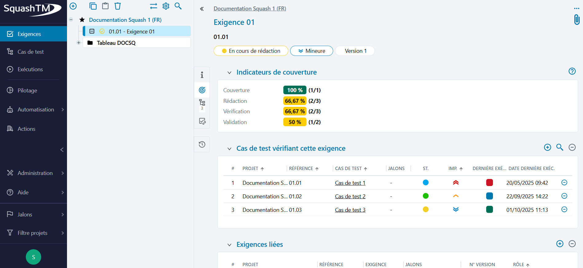 Couverture d'une exigence simple