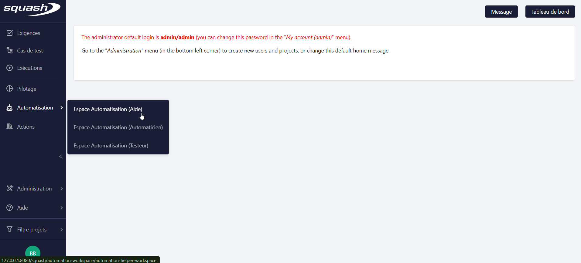 Menu aide à l'automatisation