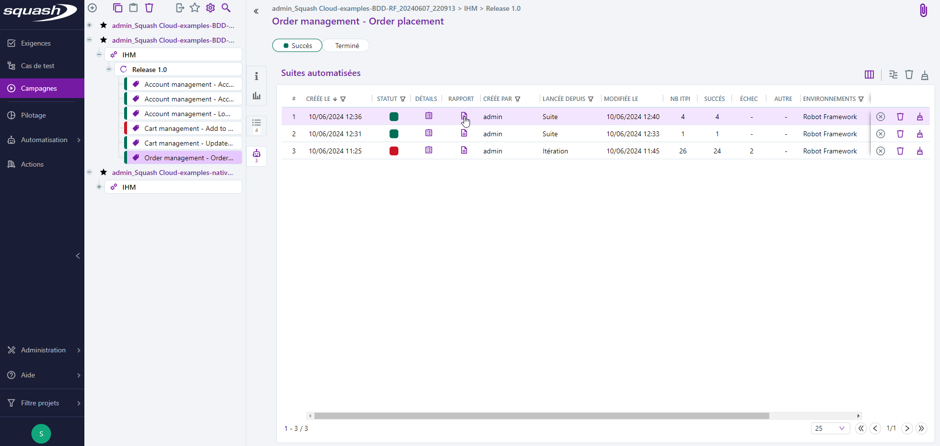 Voir les rapports d'exécution