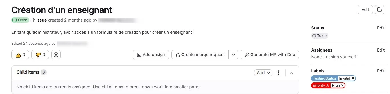 Statut du label de synchronisation GitLab