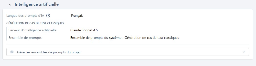 Configuration de l'IA au niveau du projet