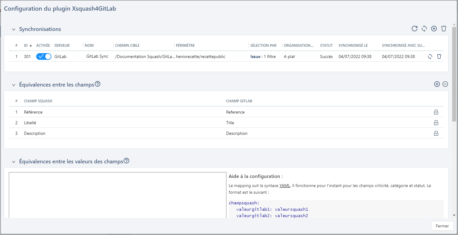 Configuration du plugin Xsquash4GitLab