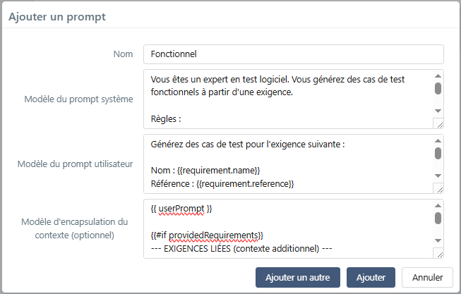 Pop-up ajout prompt