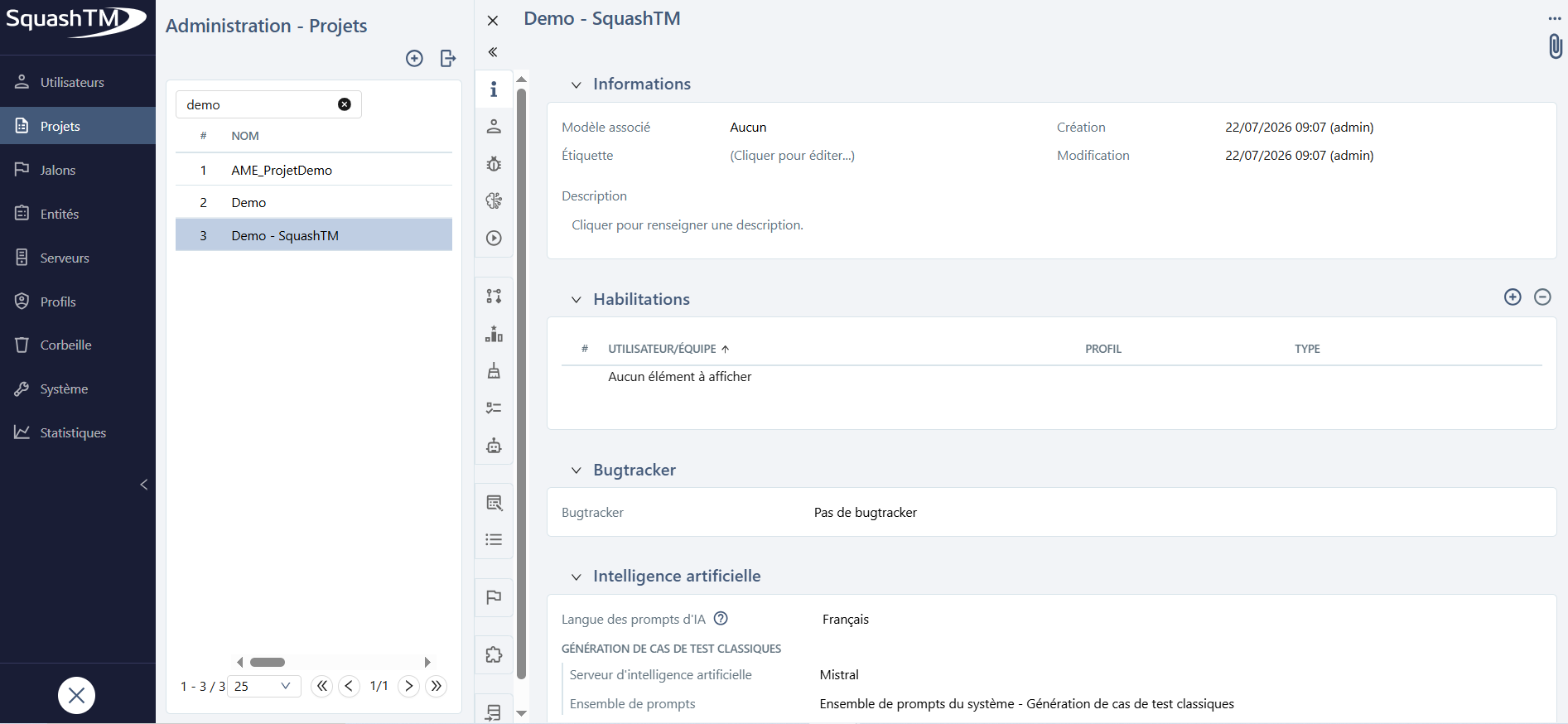page de consultation espace admin