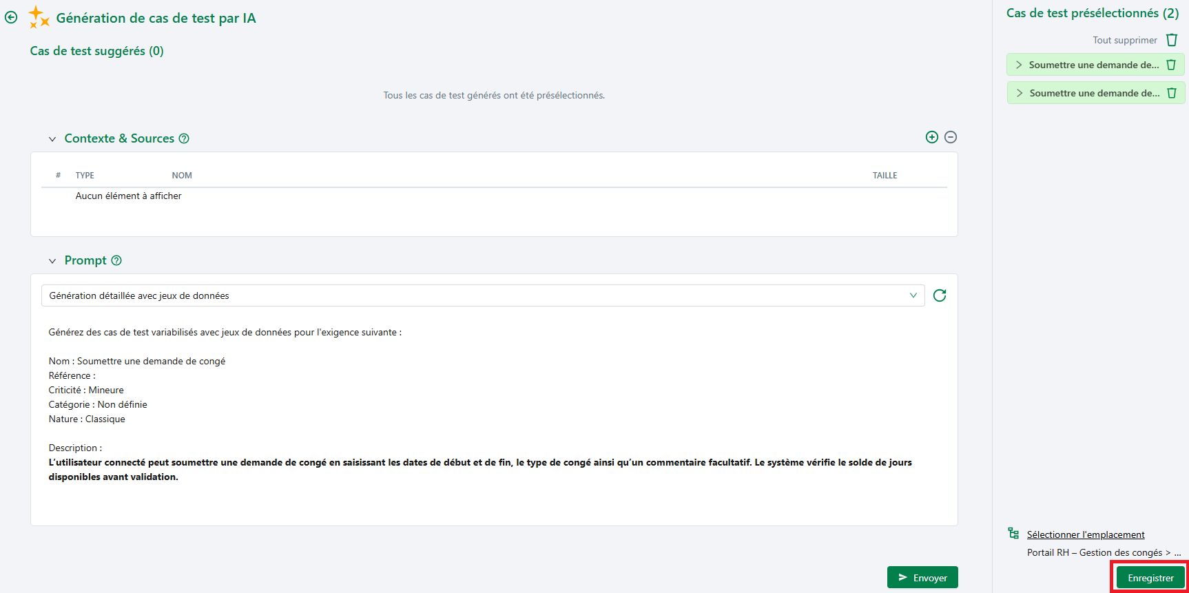 Enregistrement des cas de test