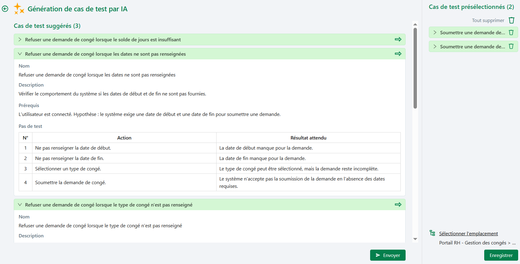 Cas de test suggérés
