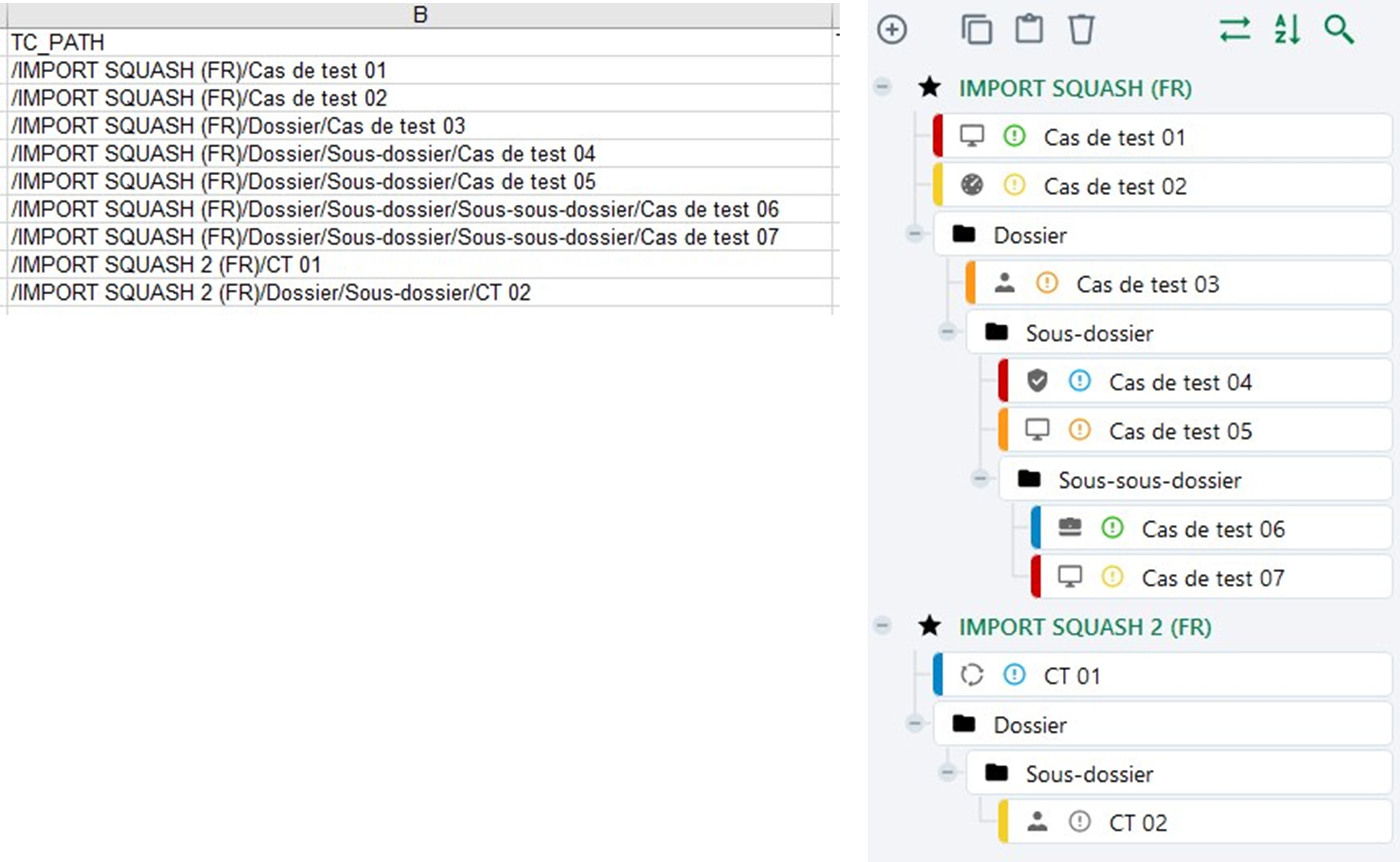 Importer une arborescence de cas de test