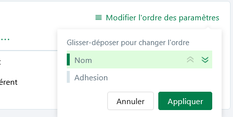 Reordonner parametres