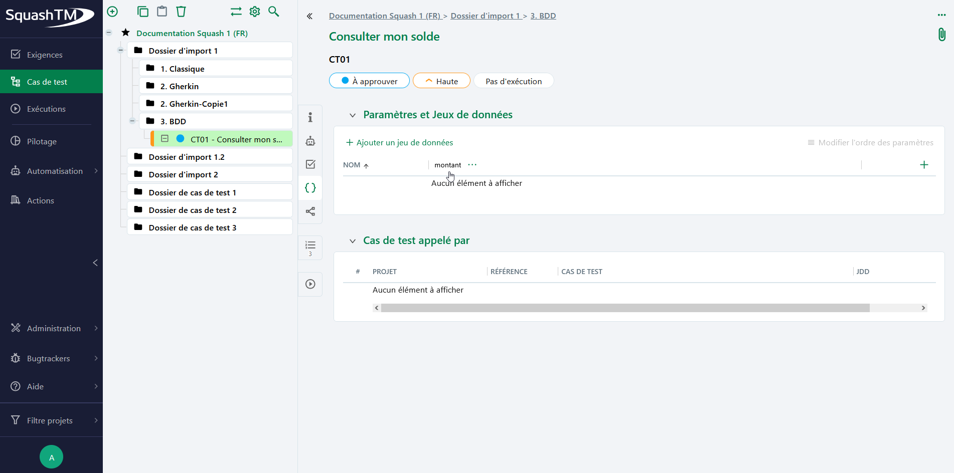 Paramètre porté d'un pas de test BDD