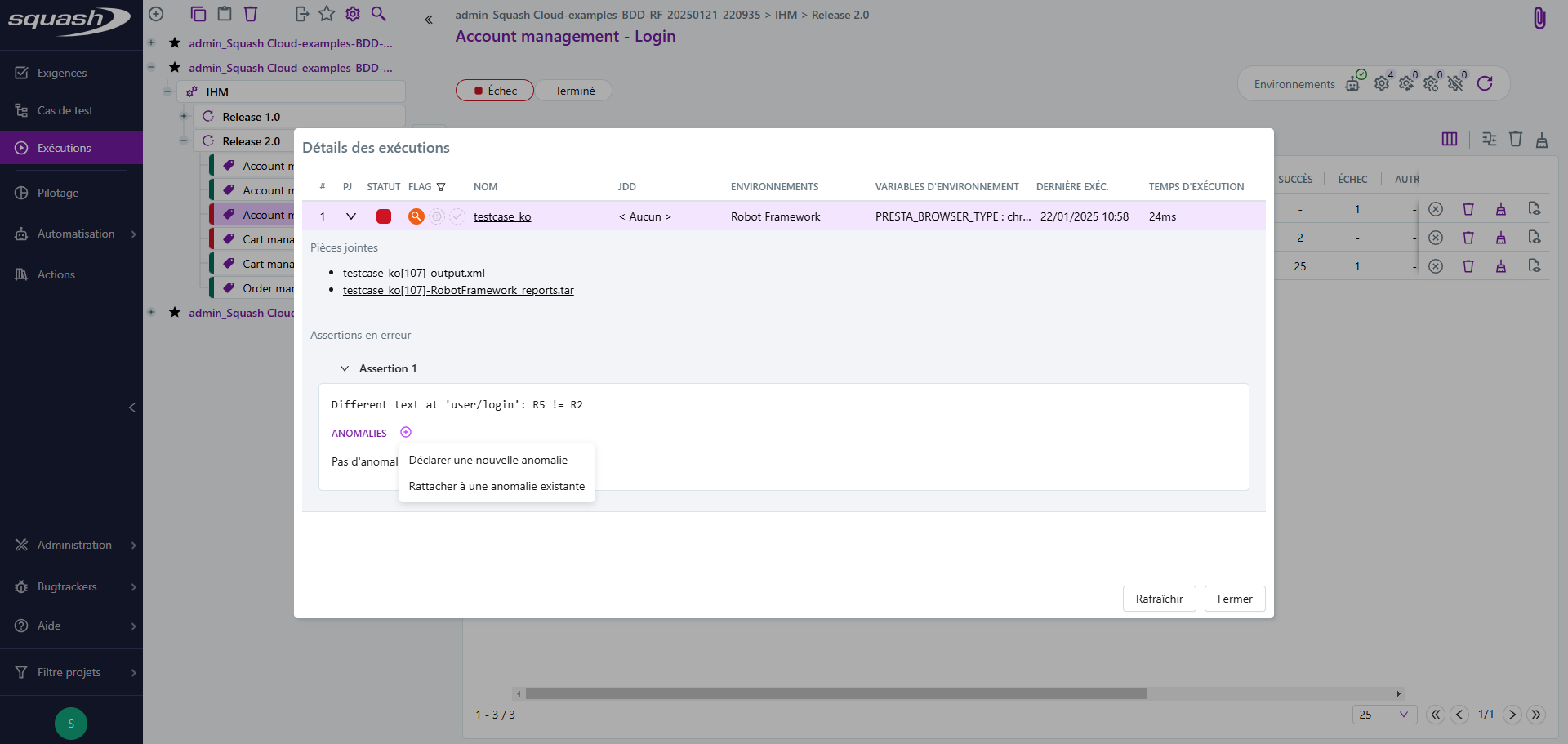 Signaler ou associer une anomalie à une assertion