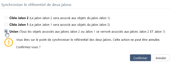 Popup synchro jalons