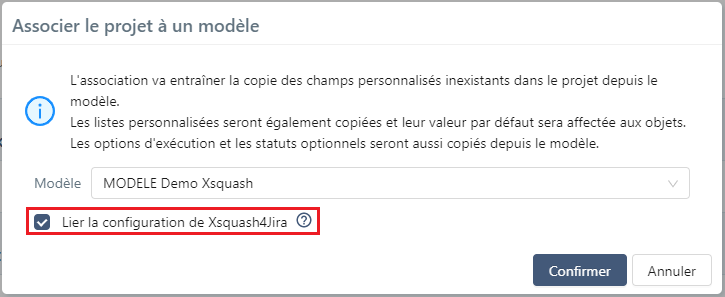 Associer conf Xsquash4Jira