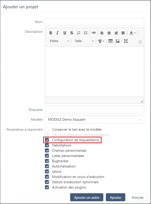 Reprendre conf Xsquash4Jira