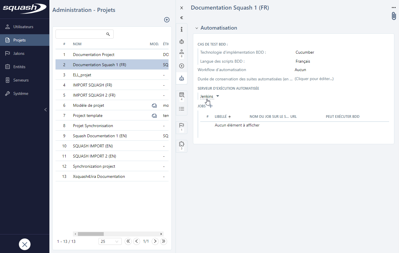 Configuration du serveur d'exécution automatisée sur le projet