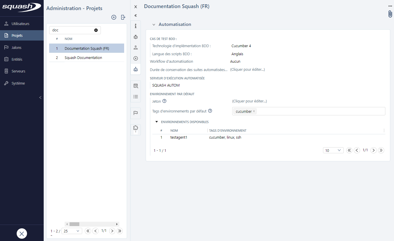 Configuration du serveur d'exécution automatisée sur le projet