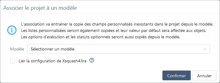 Pop-up associer le projet à un modèle