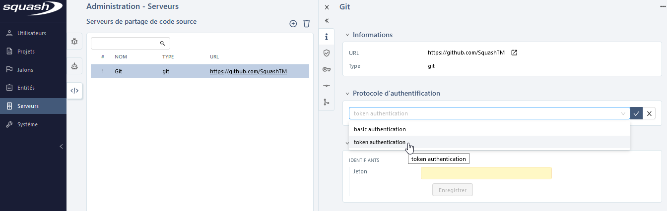 token authentification serveurs code source