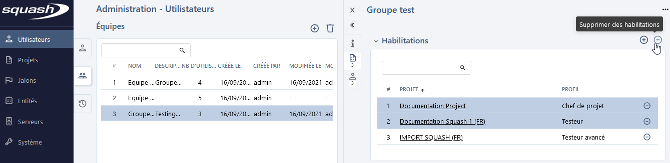 supprimer habilitation équipe admin