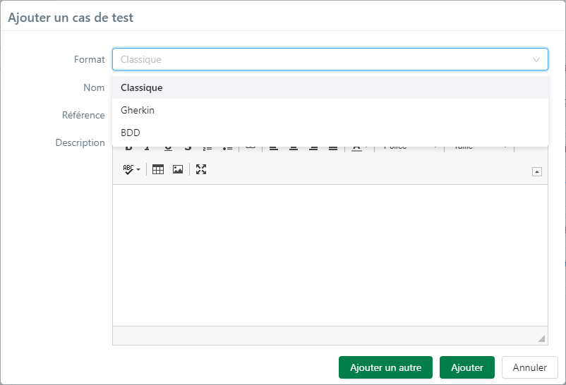 Formats de cas de test