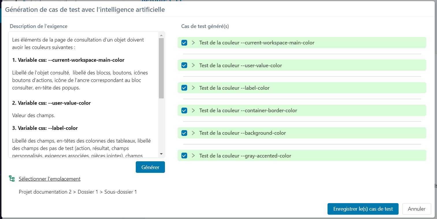 Sélection et enregistrement des cas de test