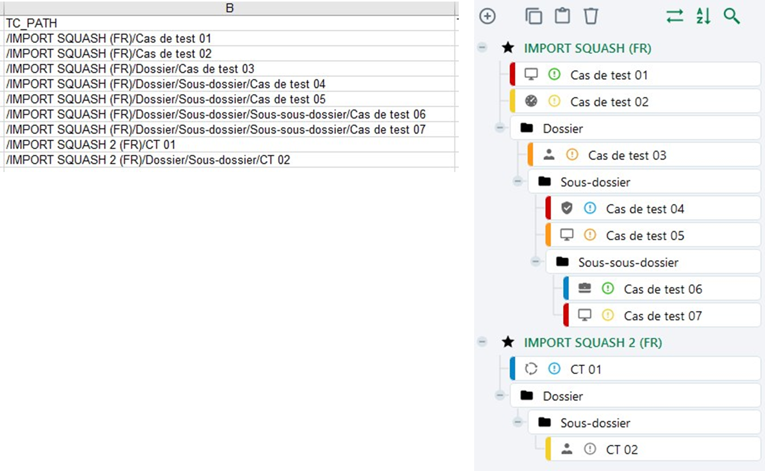 Importer une arborescence de cas de test 