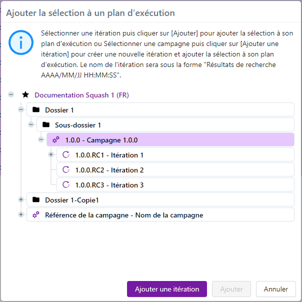 Ajouter la sélection à un plan d'exécution